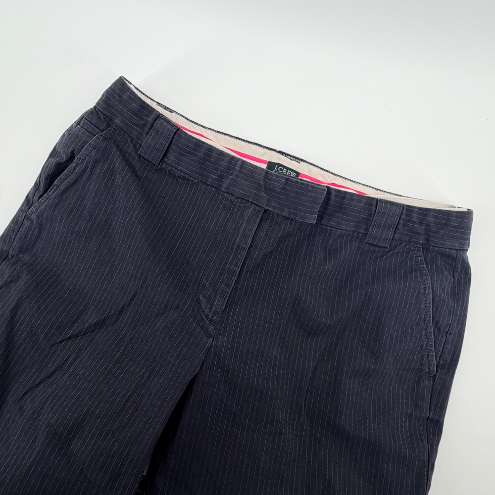 J.Crew Favorite Fit Pants Womens 10 Navy Pinstripe Mid Rise Cropped Trousers